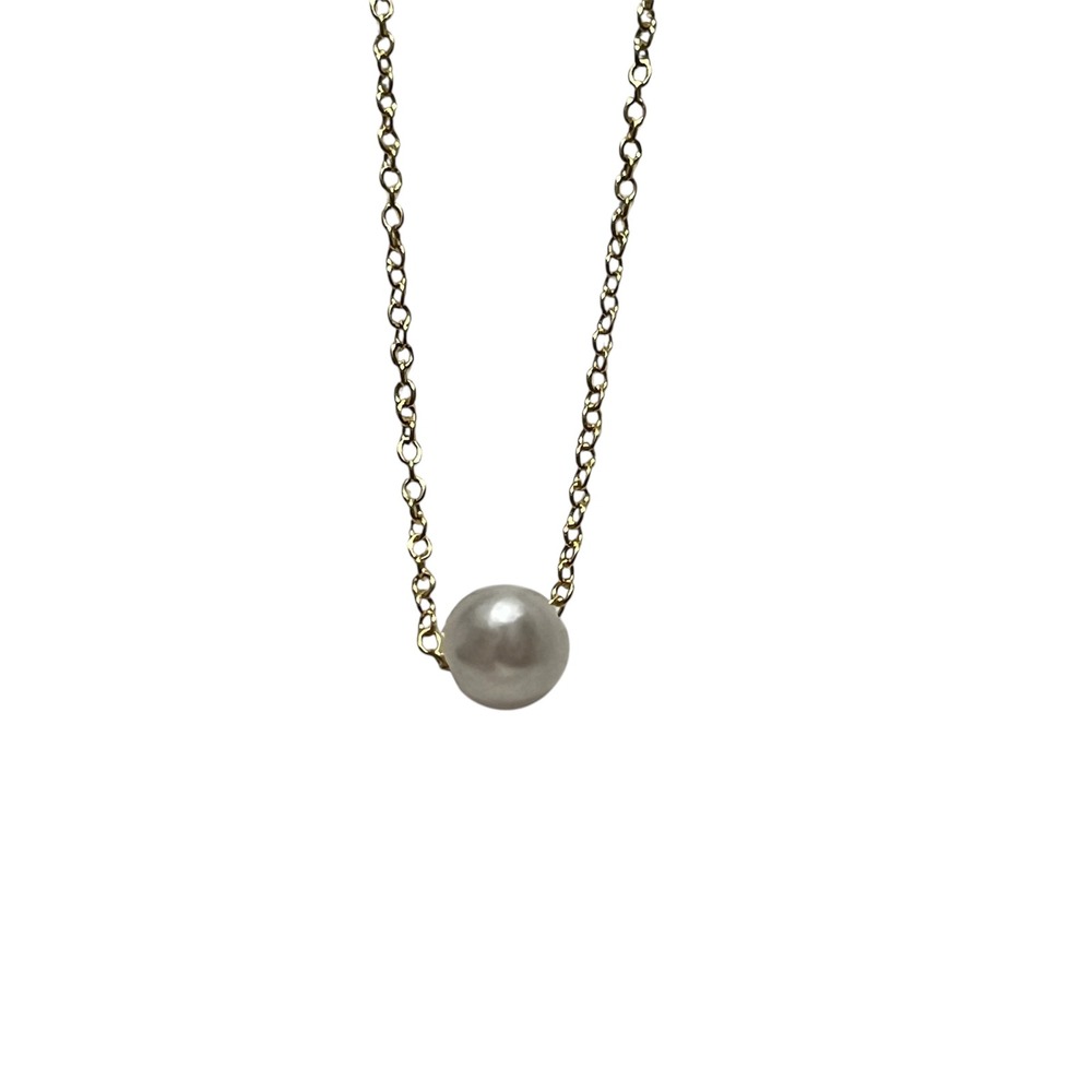 Womens Gold Tone Single Faux Pearl Pendant‎ Necklace Minimalist Adjustable Chain